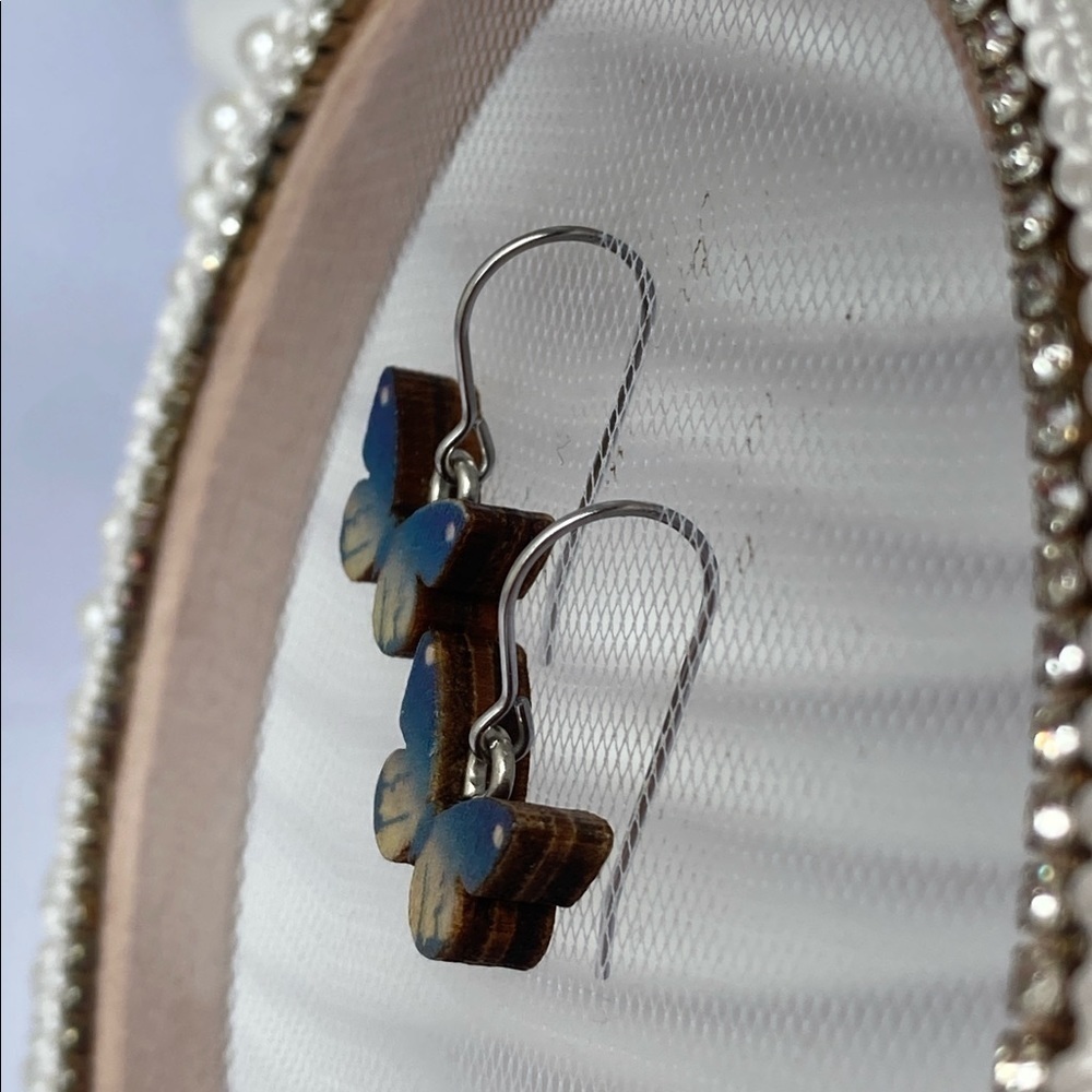 PETITE Wooden Butterfly Earrings - Picture 4 of 10